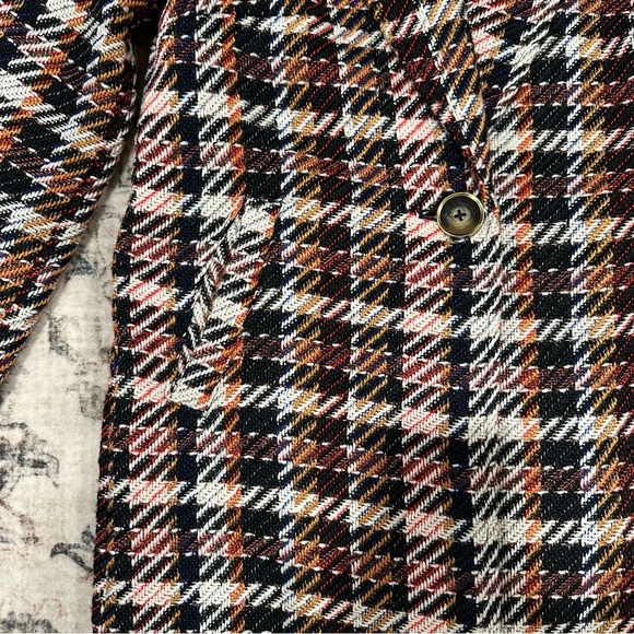 CAbi Regency Coat Plaid Fringe Hem Long Coat Size XS Wool Blend Tweed - Picture 9 of 15